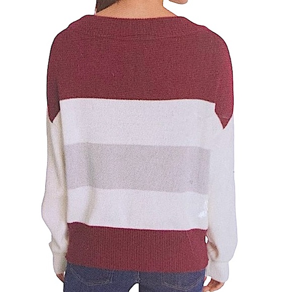 Lucky Brand Burgundy, Grey & Winter White Color-block Boatneck Sweater Size L - Picture 3 of 15